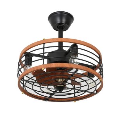 China New Modern Art Brown Round Led Iron Fan Ceiling Light For Dining Room Kitchen Bedroom With Fan for sale