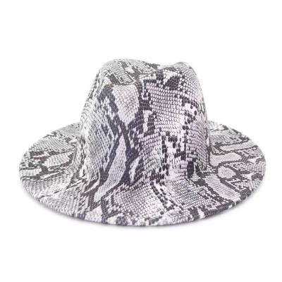 China New Fashion Spring Plush Men's Stylish Wide Brim Jazz Hats Black Snake Skin Printing Felt Hats for sale