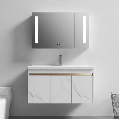 China New Design Bathroom Furniture Luxury Modern Vanity Solid PVC Double Basin Sink Solid Wood Bathroom Cabinets for sale