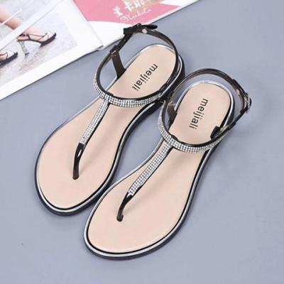 China Fashion Trend Women's Summer Beach Sandals Bohemia Lady Shining Rhinestones Shoes Diamond Flip Flops Shoes Strap Flat Sandals for sale