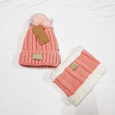 China COMMON Women's Winter Pom Beanie Hat Scarf Set Girls Ski Hat Slouchy Knit Skull Cute Hat With Striped Fleece for sale