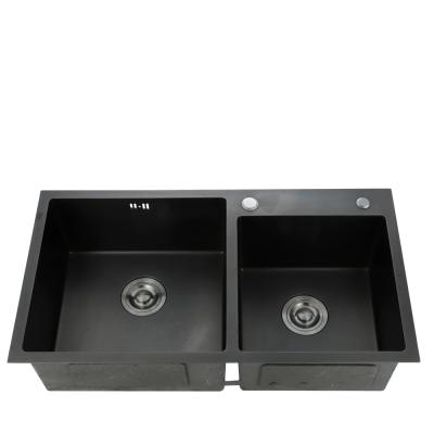 China Without Faucet JDOOR High Quality Size Customized Double Bowl Handmade Nano Blacken 304 Stainless Steel Kitchen Sink for sale