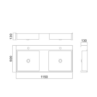 China High Quality Double Bowl JDOOR 45in Rectangular Double Bowls Counter Basin Sinks For Restaurant Bathroom for sale