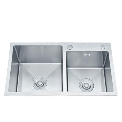 China Without Faucet Without Faucet Handmade Rectangle 201 Stainless Steel 304 Double Bowls Top Mounted Kitchen Sink for sale