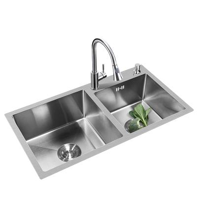 China 201 High Quality Handmade Rectangle Without Faucet JDOOR 304 Stainless Steel Double Bowl Kitchen Sink for sale