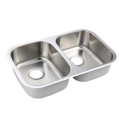 China Factory Wholesale High Quality Silver Without Faucet 1813 Double Brushed Steel Undermount Bowls Handmade Kitchen Corner Sink for sale