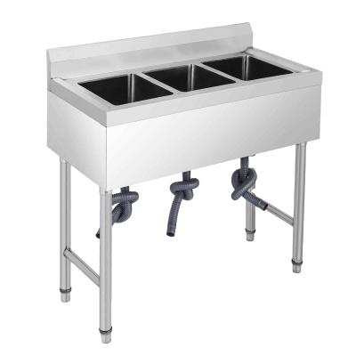 China Without Faucet High Quality Classic Design 3 Compartment Handmade Stainless Steel Sink For Restaurant Public for sale