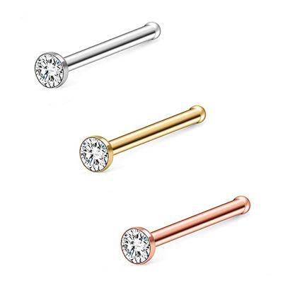 China High Polish Nose Pin 316 Stainless Steel Gold Nose Piercing Straight Stud With Lip Invisible Nose Stud Zircon Ball Stud Piercing Pin for sale