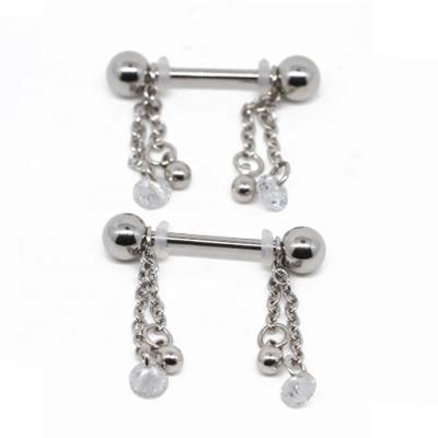 China Nipple piercing with metal chain hot sale 316l stainless steel sexy female girl nipple piercing with glans dangle and crystals for sale