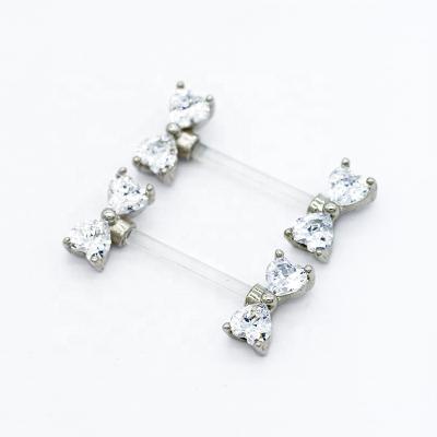 China Factory Wholesale CLASSIC Zircon Nipple Bowknot Barbell Body Piercing Jewelry for sale