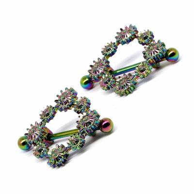 China Interesting Nipple With Vibrant Rainbow Flower Design 316 Stainless Steel Nipple Jewelry Stretchers Shield Piercing Jewelry for sale