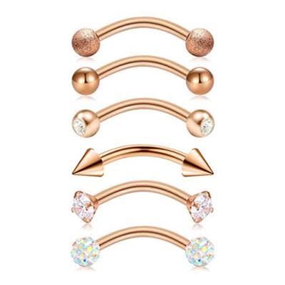 China Crystal Inlaid Curved Eyebrow Piercing Cheap Body Jewelry 16G Gold Silver Eyebrow Magnetic Rings Jewerly Piercings Wholesale for sale