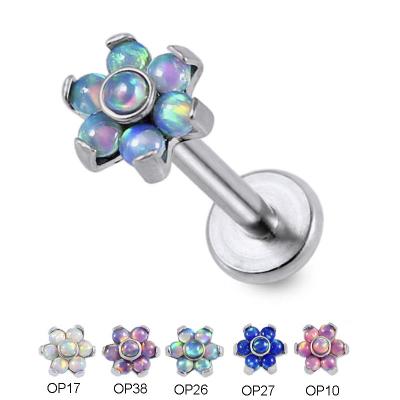 China Internally Threaded Opal Labret Stud Hot Selling Internally Threaded Flower Opal Titanium Labret 6mm Shiny Piercing 8mm Jewelry for sale