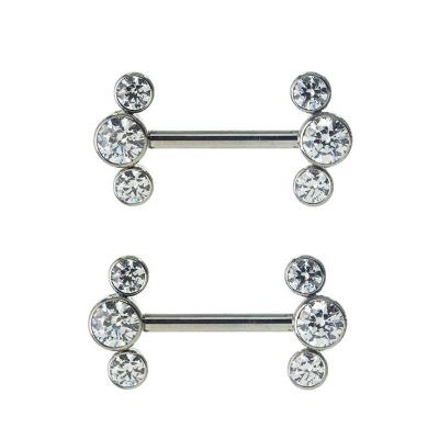 China 3 CZ Stones Titanium Nipple Ring G23 Internally Threaded Nipple Rings Jewelry With 3 CZ Gems for sale