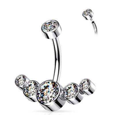 China Classic Style Jewelry G23 Titanium Titanium Internally Threaded Navel Ring Belly Button Jewelry With 6 CZ Gems for sale