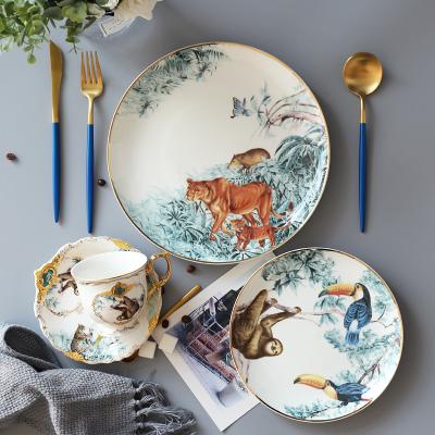 China Western Sustainable Modern Luxury Animal Plates Ceramic Cup Saucer Restaurant Hotel Dinnerware Sets for sale