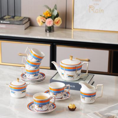 China Stocked European Style Coffee Cups Set Line Design Coffee Set Porcelain Bone China Afternoon Gold Tea Set for sale