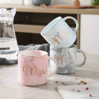 China Factory Direct Selling Viable Pink Blue Gray Marble Design Porcelain Coffee Mug for sale