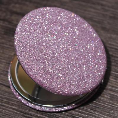 China Fashion Bling Gold Black Round 70mm PU Glitter Compact Mirror Travel Magnifying Leather Pocket Mirror Handheld Cosmetic Make Up Mirror for sale