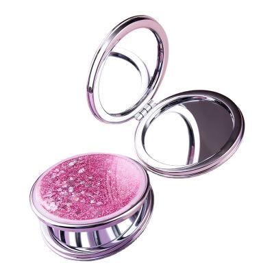 China RTS Quicksand ABS Plastic Makeup Magnifying Mirror Girl Portable Folding Hand Held Cute Double-Sided Cartoon Creative Magnifying Mirror for sale