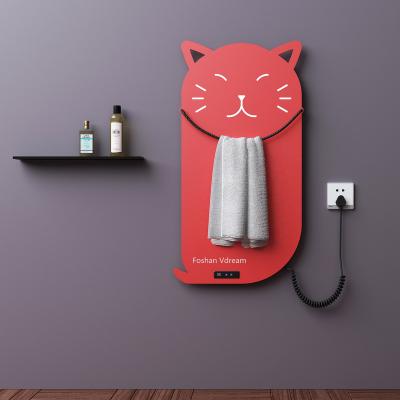 China Cute Heater Kitty Cat Design Red Color Slate Temperature Adjust Weather Adjust Towel Warmer Holder with Screen Touch Switch for sale