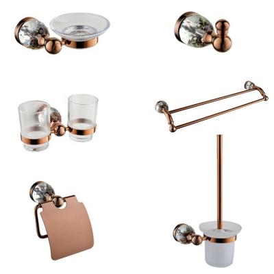 China Modern Gold Stocked Porcelain Hotel Bathroom Set / 6 Pcs Bathroom Accessory Set for sale