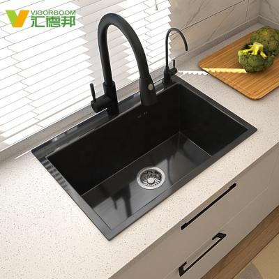 China With Faucet Modern Black 304 Stainless Steel Single Bowl Handcrafted Apartment Size Kitchen Sinks for sale