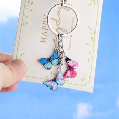 China Wholesale Key Bag Accessories Car Alloy Items Colorful Enamel Butterfly Key Chain Ring for sale