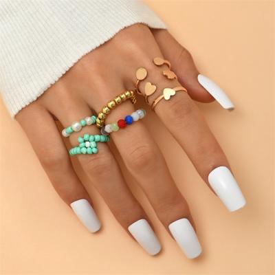 China BOHEMIA Beach Style Jewelry Bohemian Set For Women Colorful Gold Pearl Heart Seed Bead Ring for sale