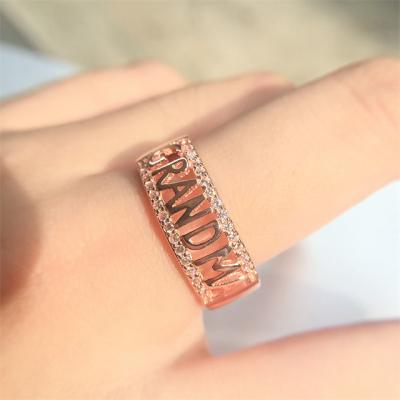 China FASHIONABLE European and American Popular Grandma Ring Rose Gold Plated Copper Inlay Zircon Letter Rings for sale