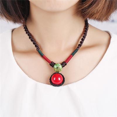 China Retro Ethnic Style Valentine Knot Natural Stone Clavicle Handmade Braided Choker Necklace for sale