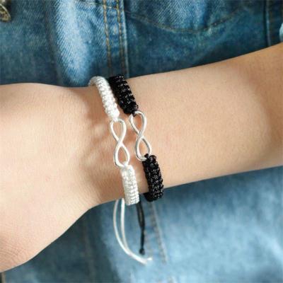 China FASHIONABLE Simple Adjustable Rope Alloy 8 Letter Infinity Love Friendship Braided Bracelets Couple Jewelry for sale