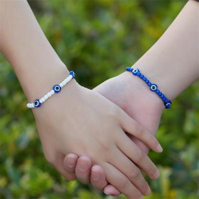 China Couples Religious Bohemian Adjustable Jewelry Set With Card Amulet Turkish Evil Blue Eye Beads Bracelet for sale