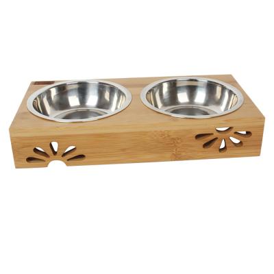 China Double Sustainable Cat Bowl Wooden Shelf Cat High Quality Ceramic Dog Pet Bowls for sale