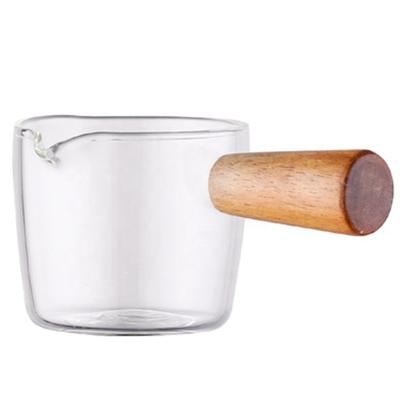 China Acacia Wood Side Handle Small Stocked Milk Cup Sauce Dish With Wooden Handle for sale