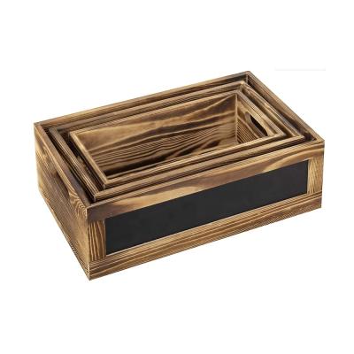 China Sustainable wooden nesting crates with wooden front panel handles and tab cutout storage organization for sale