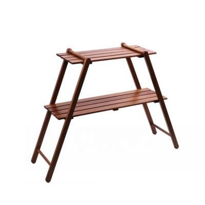 China Eco-friendly Detachable Portable Camping Food Rack Double Layer Wooden Rack for sale