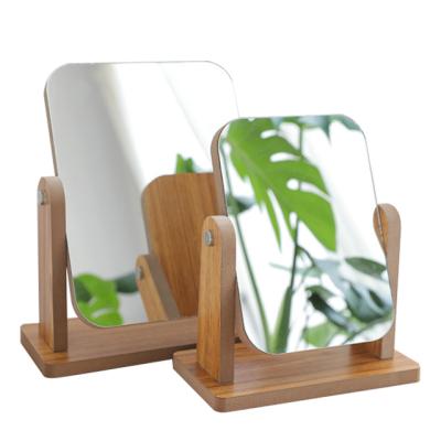 China Custom Solid Wood Desktop Beauty Natural Makeup Mirror Portable Mirror for sale