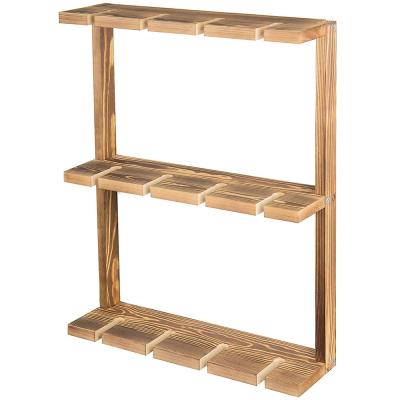 China Viable Burnt Wood Wall Cabinet Frame Wine Glass Solid Wood Wall Mounted Rack 12 Wood Inverted Stemware Display Rack for sale