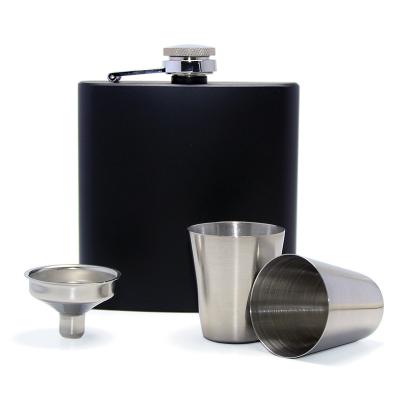 China Black Minimalist 6oz Factory Manufacturer Stainless Steel Wine Whiskey Jug Jug Liquor Bottle Hip Flask Gift Set for sale