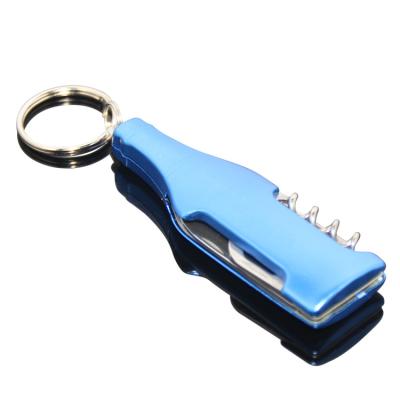 China Wholesale High Quality Fancy Beer Souvenir Bottle Opener Key Chain Blue Color Bottle Shaped Key Chain for sale