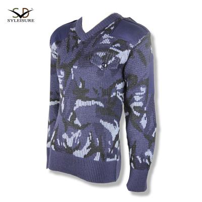 China Anti-Wrinkle Camouflage Military Wool Sweater V Neck Dark Blue For Men for sale