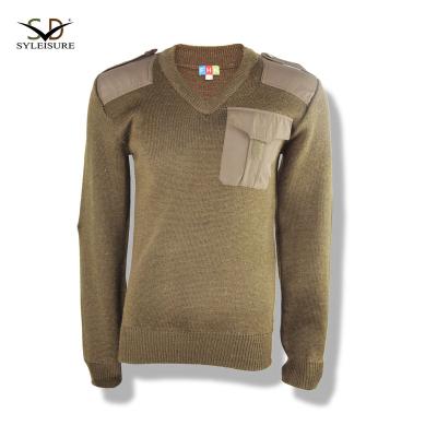 China Military Commando Khaki Sweater Anti-wrinkle Color V-neck With Left Chest Pocket for sale