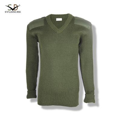 China Anti-wrinkle Olive Green Military V-neck Sweater Comfortable Wear For Hiking for sale