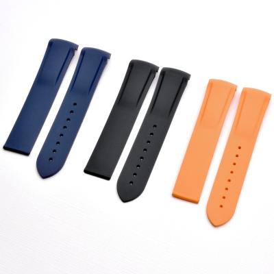 China 20mm 22mm Rubber FKM Rubber Watch Strap For Longines Conquest Omega Ocean Cosmos Seamaster Curved End Rubber Watch Band for sale