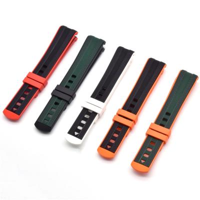 China Fashion 20mm Liquid Silicone Rubber Watchband For Omega Seamaster 300 End Two Color Fashion Waterproof Curved Watch Band for sale