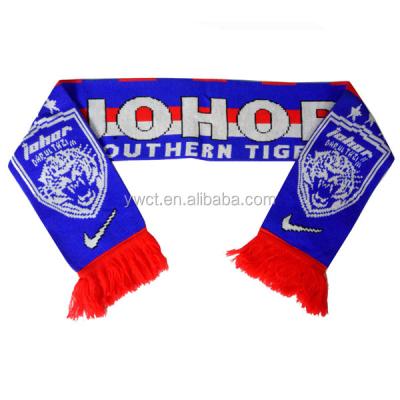 China Double Layer Yarn Knitted Malaysia Customized Acrylic Jacquard Soccer Fans Sports Scarf for sale