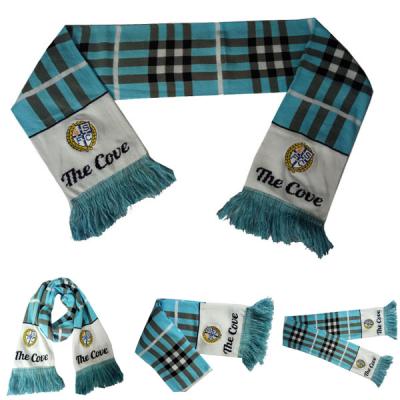 China Chat Customized Dyed Embroidered Logo Sports Scarf Football Team Scarf With Tassel for sale