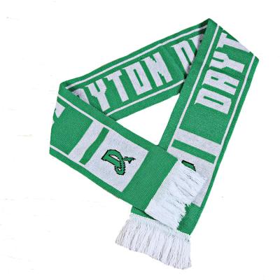 China Yarn Dyed Wholesale Acrylic Knitting Soccer Pattern Sports Scarf Football Team Fan Scarfs Green With Tassel for sale