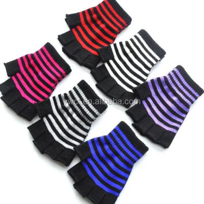 China Eco-Friendly Kids Children Winter Knit Striped Gloves Student Winter Fingerless Gloves For Sale for sale